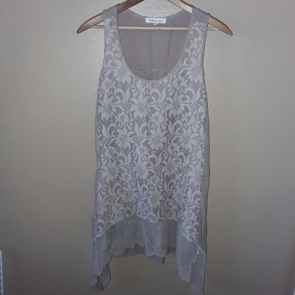 Tan Lace Trimmed Boho Tunic